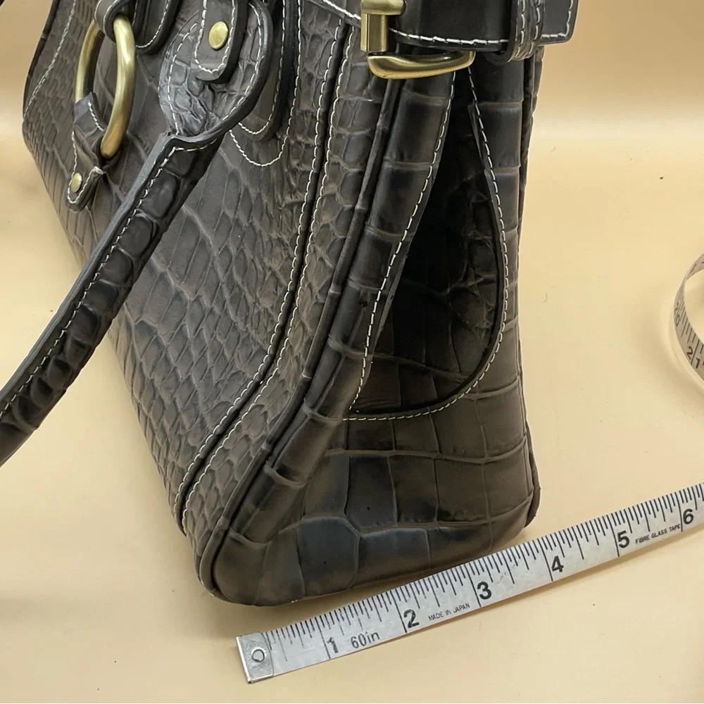 CHARLIE LAPSON Crocodile brown leather embossed shoulder bag.